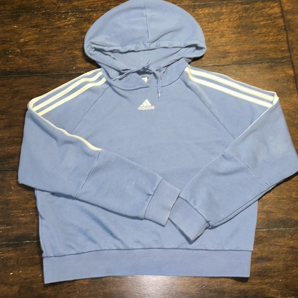 💙🤍Adidas Women’s Blue Cropped Hoodie - Size Small 🤍💙